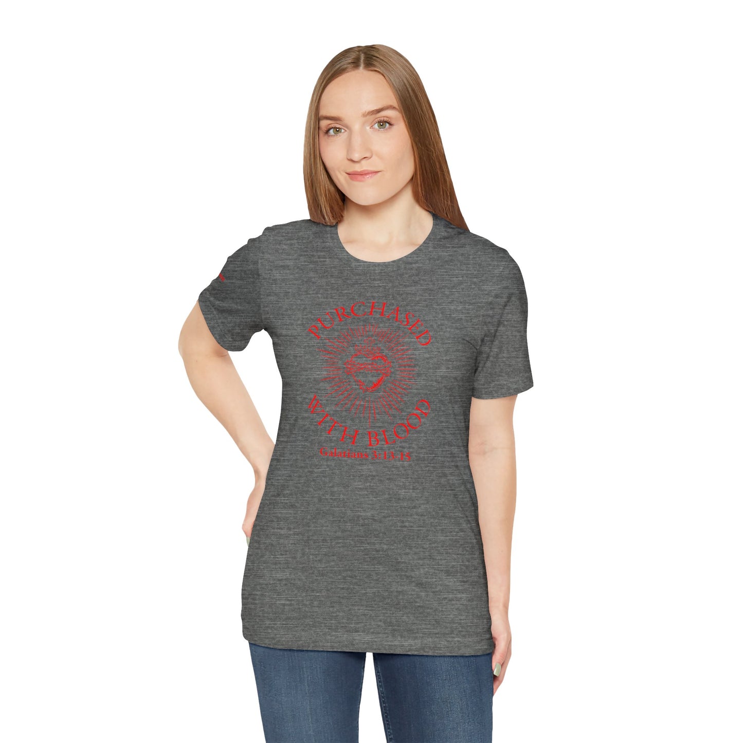 Purchased With Blood' Galatians 3:13-15 Red Design - Tee
