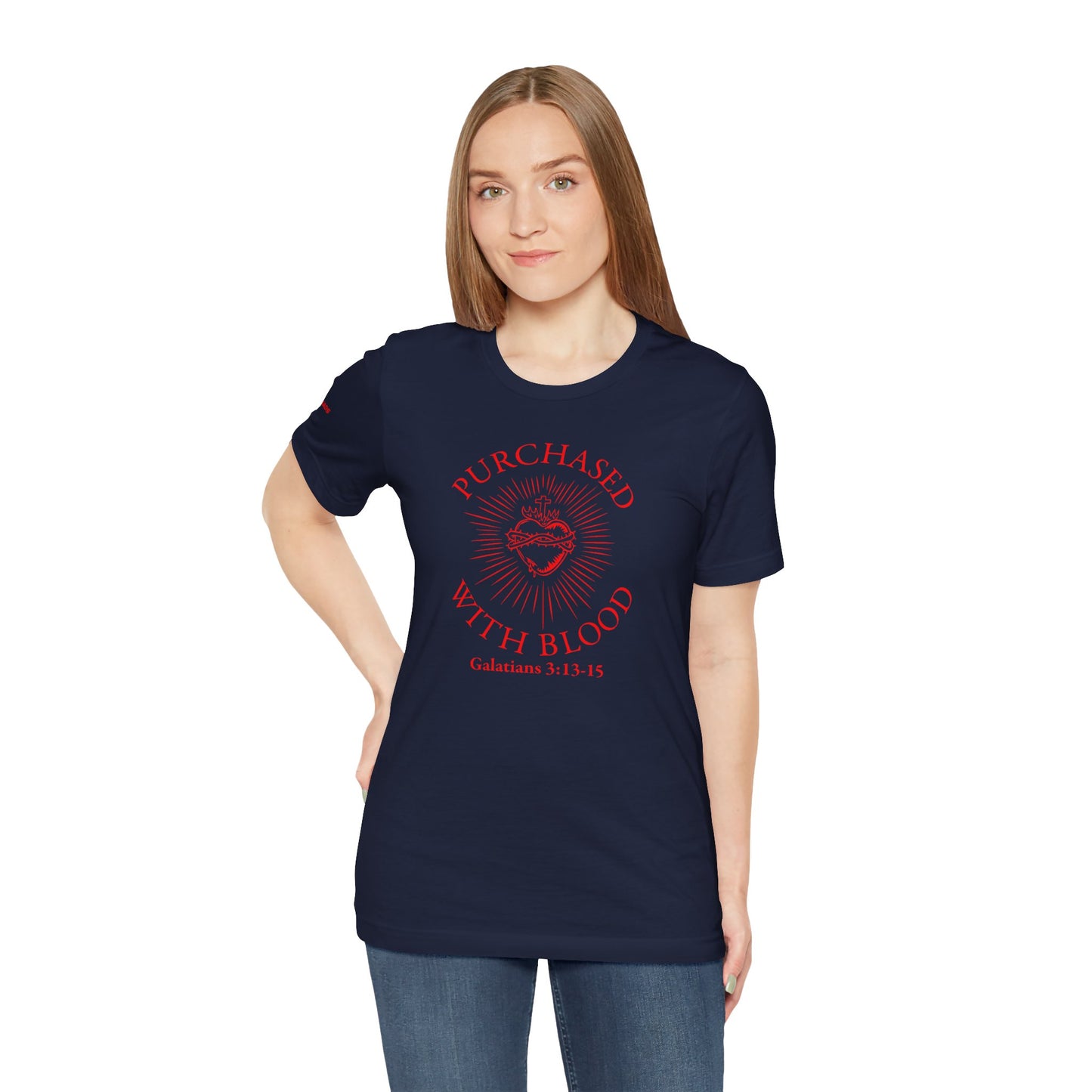 Purchased With Blood' Galatians 3:13-15 Red Design - Tee