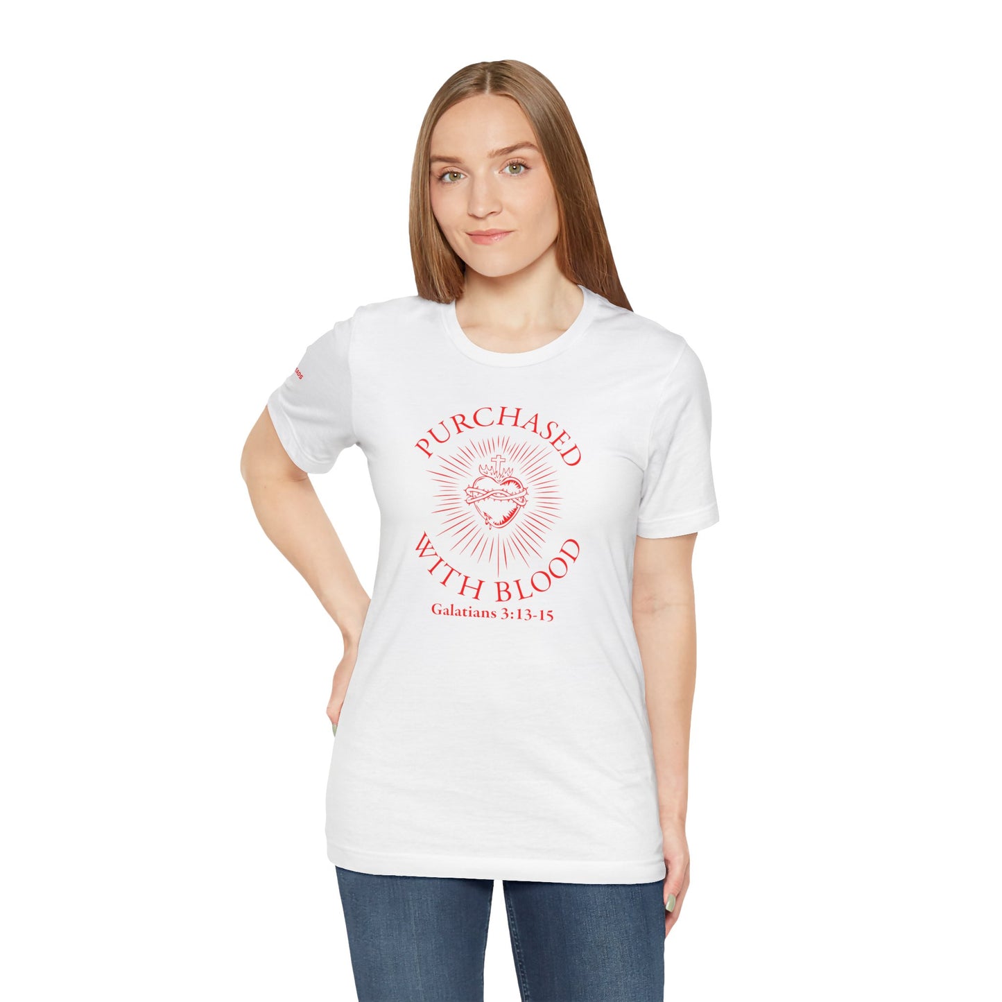 Purchased With Blood' Galatians 3:13-15 Red Design - Tee