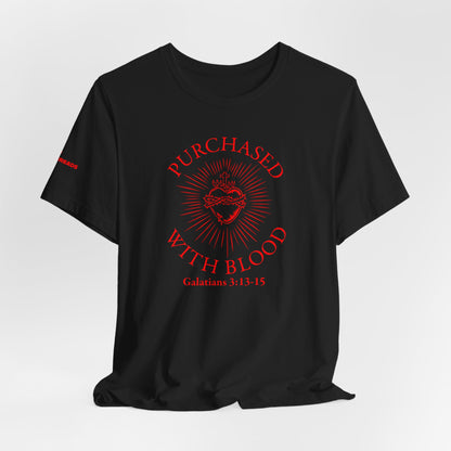 Purchased With Blood' Galatians 3:13-15 Red Design - Tee