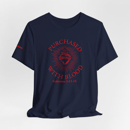 Purchased With Blood' Galatians 3:13-15 Red Design - Tee
