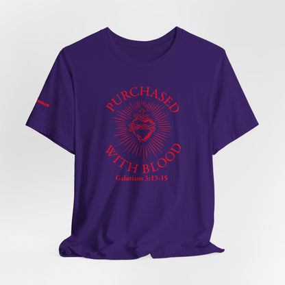 Purchased With Blood' Galatians 3:13-15 Red Design - Tee