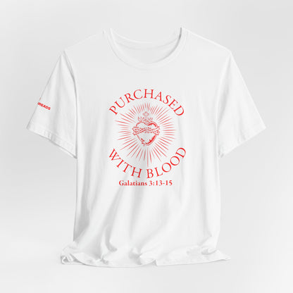 Purchased With Blood' Galatians 3:13-15 Red Design - Tee