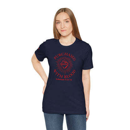 Purchased With Blood' Galatians 3:13-15 Red Design - Tee